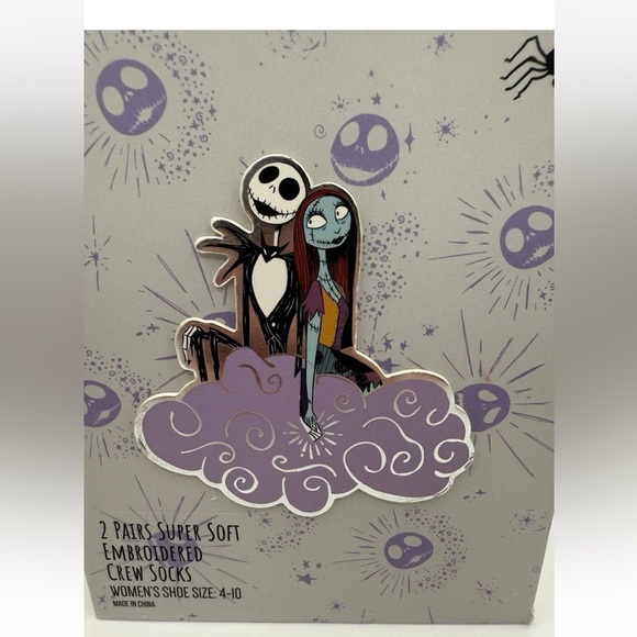 NWT Disney Nightmare Before Christmas Purple and Black Socks in collectible box. - Picture 4 of 11